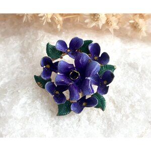 Purple Floral | Flower Shaped Enameled Vintage Costume Jewelry Brooch